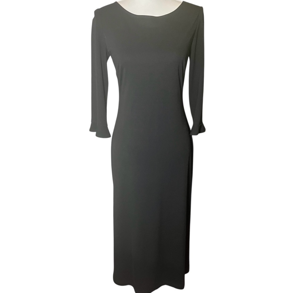 Harold's Pencil Dress Black 3/4 Ruffle Sleeve Size 6 Classic Cocktail LBD Modern
